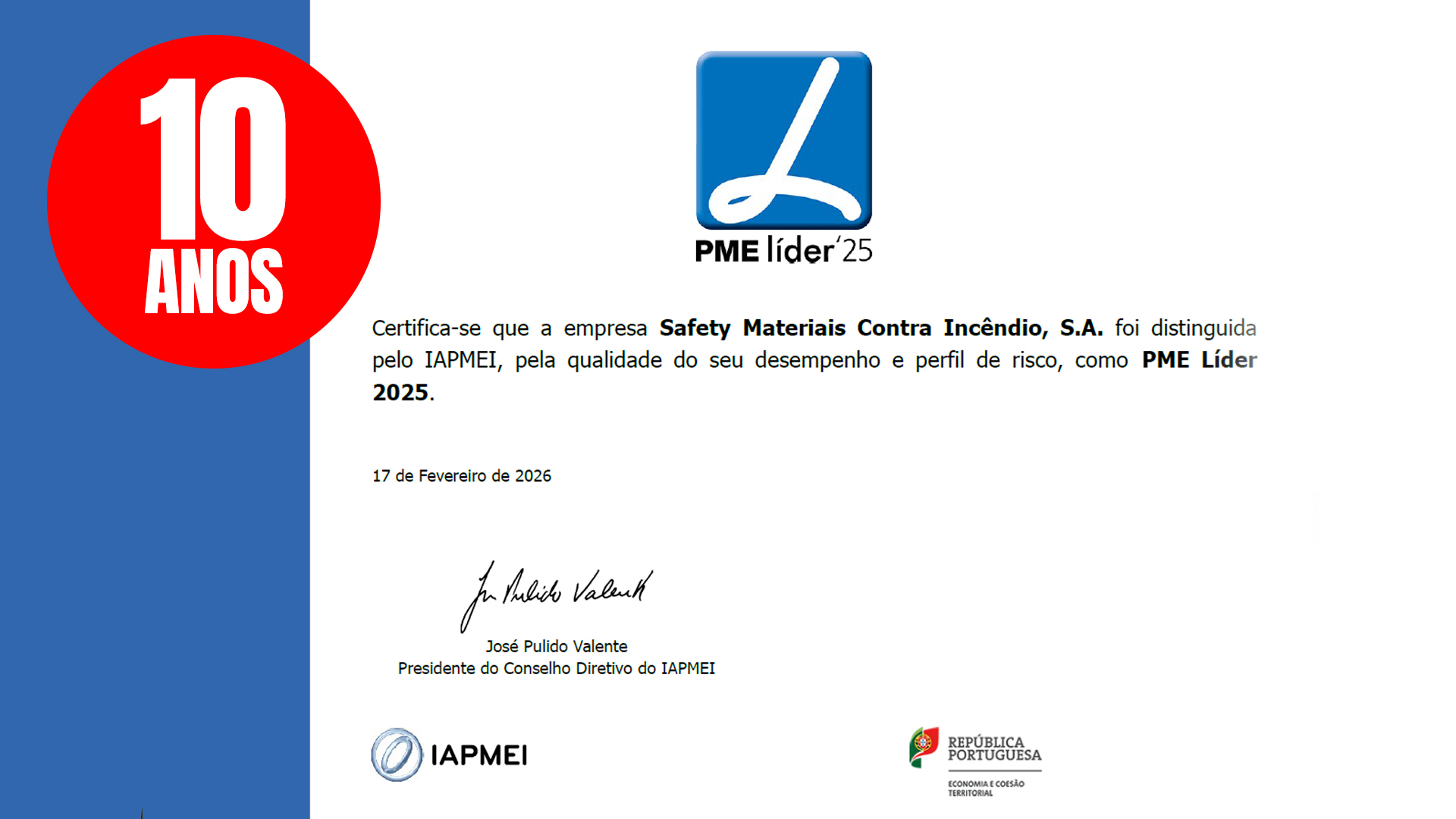 GrupoSAFETY® distinguido como PME Líder 2025 pelo décimo ano consecutivo